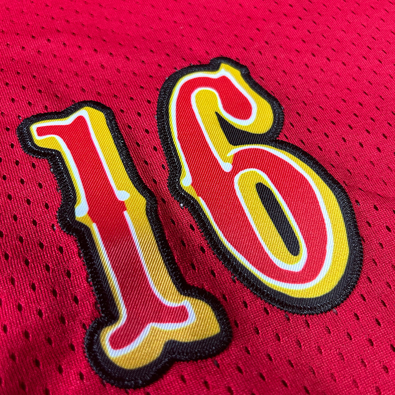 Men's Red Basketball Shorts with Pockets Retro Ninerses 16 Mesh Embroidered Sport Shorts Fans Casual Athletic Shorts Hip street sports casual pan