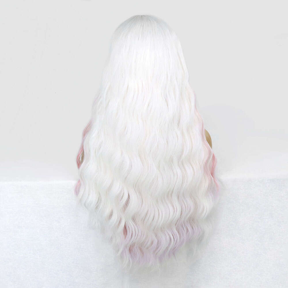 White Pink Synthetic Front Wigs Water Wave Colored Cosplay For Women Highlight Curly Heat Resistant Lace Frontal Wig