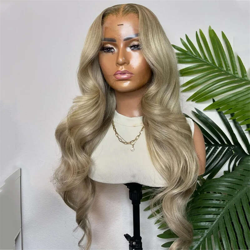 Ash Long Body Wave Synthetic Front Wig Jet Black Platinum Blonde Hair Colored Lace Frontal Wigs For Women Party