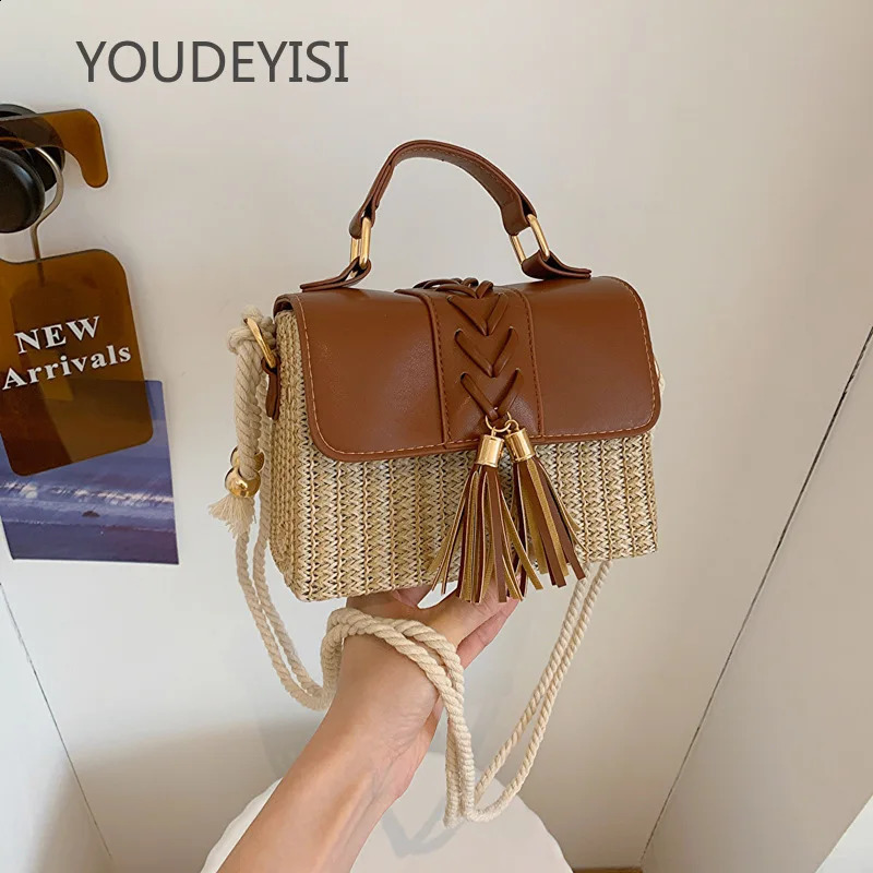 Youdeyisi grass woven tassel box bag handbag pendant trendy shoulder 240913