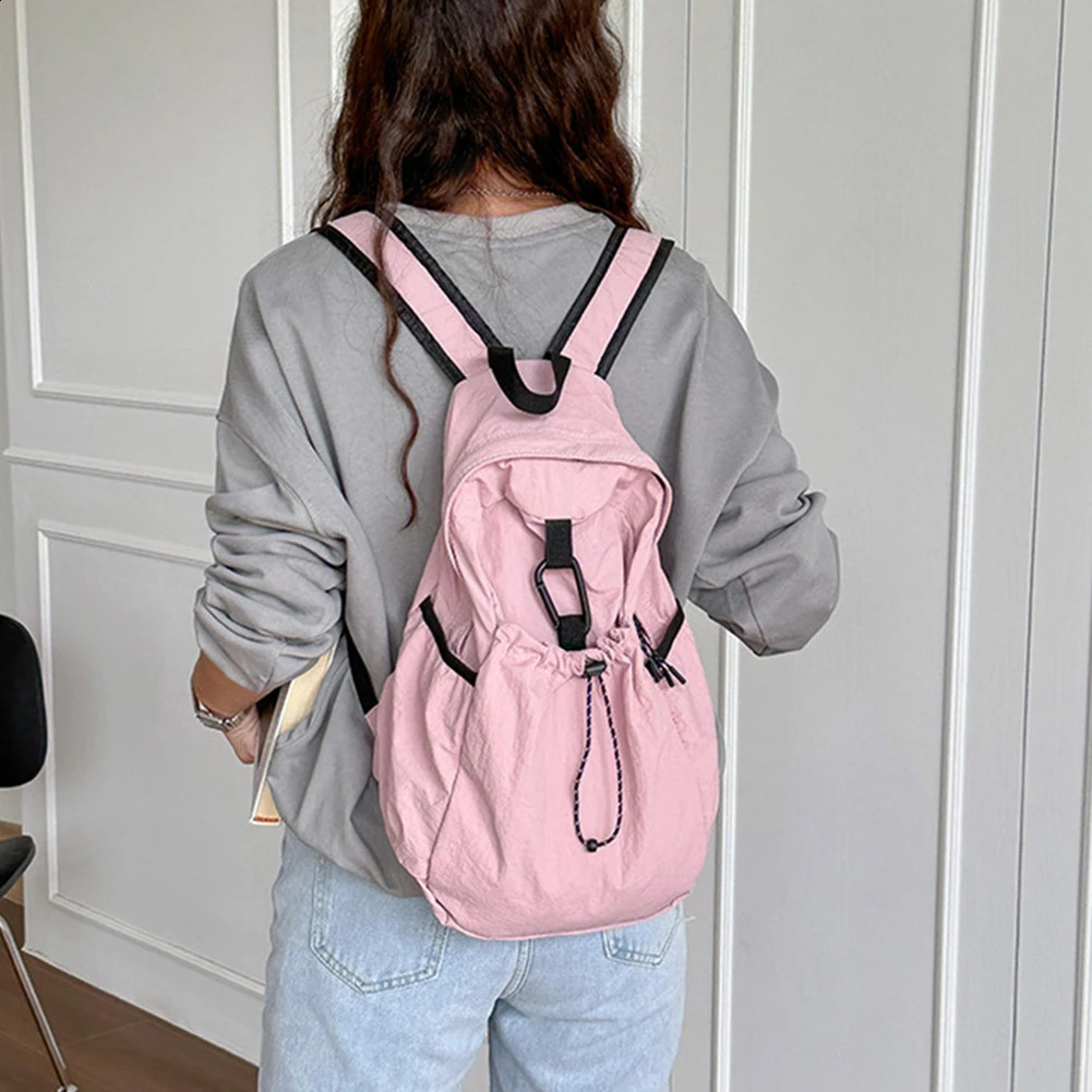 Drawstring Backpacks for Women Aesthetic Nylon Fabric Backpacks Student Womens Travel Bags Korean Style Casual Fashion 240912