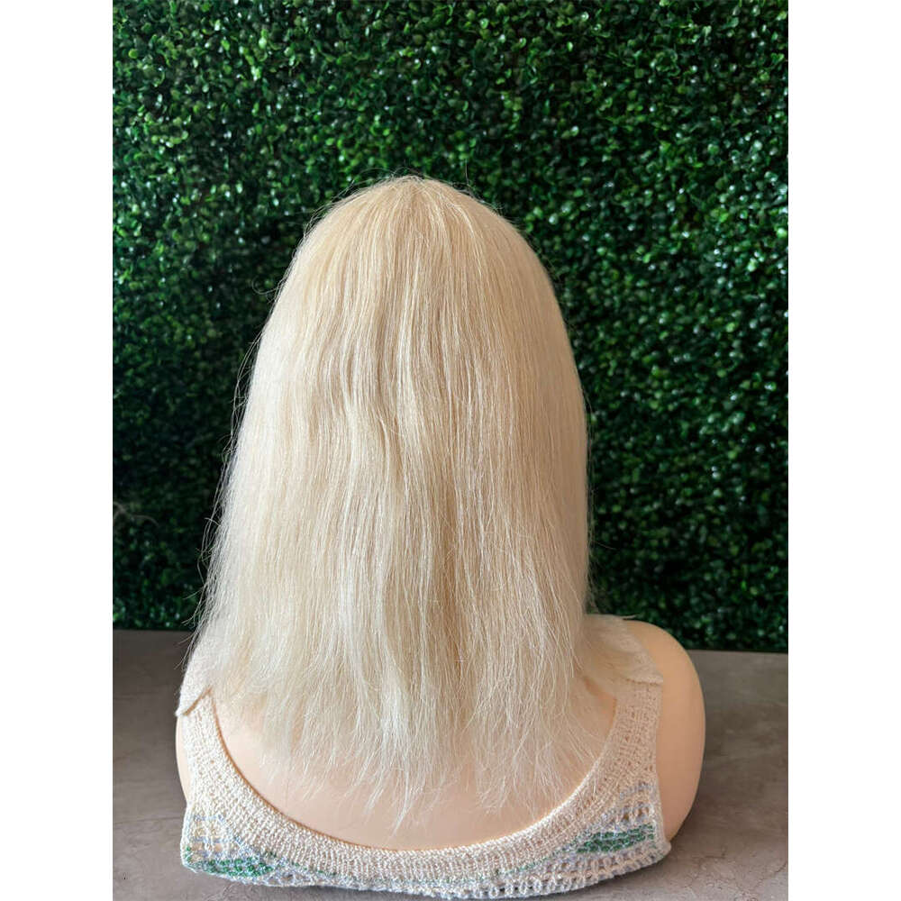 Short Straight White Bob Wig With Bangs Synthetic Hair For Daily Party Cosplay Halloween 13X4 HD Transparent Lace Front Wigs