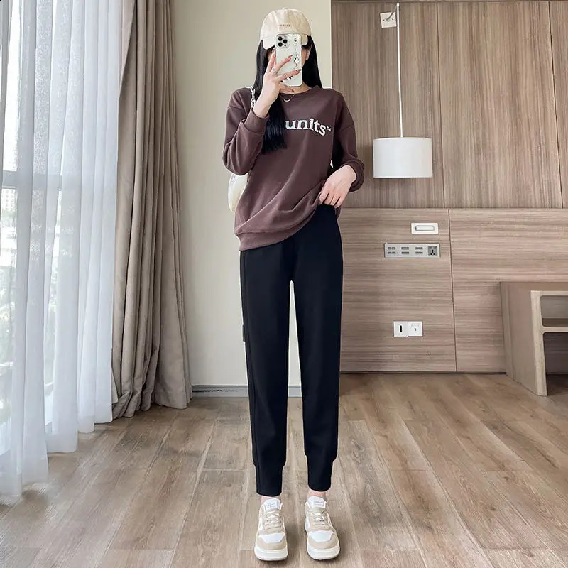 Womens autumn and winter cotton wool office womens high waisted thin sports pants clothing full matching trend harem 240913