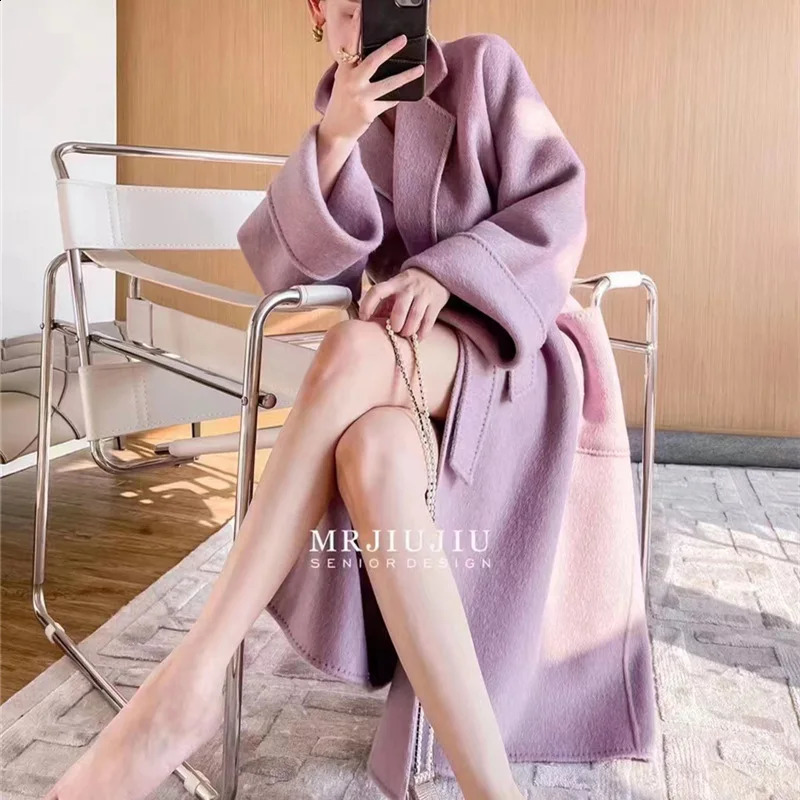 High-end Handmade Trench Coat Women Mulberry Silk Long Coat for Women Autumn Double-sided Wool Coats and Jackets Women 240911