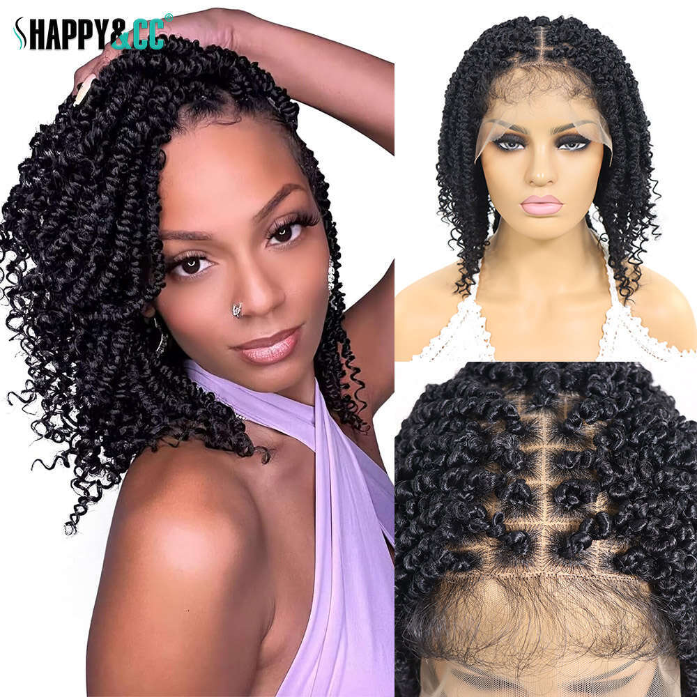 12Inch Short Passion Braided Wigs Square Part Knotless Braid Curly Ends Pre Twist Hair Synthetic Bob Wig For Women