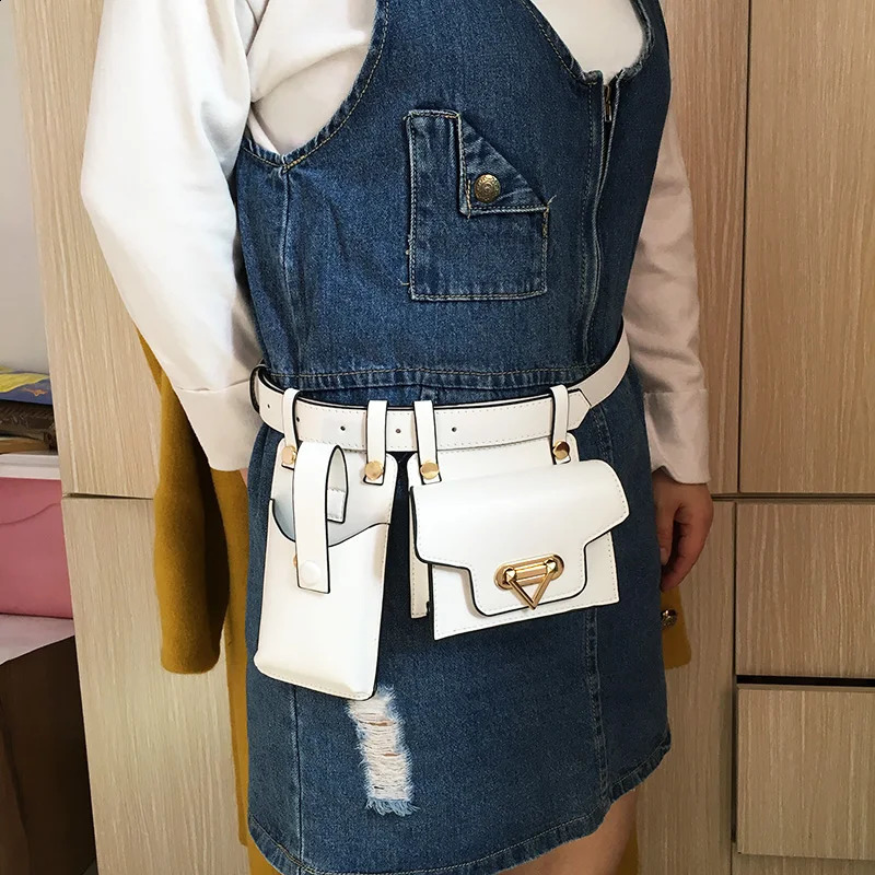 2-piece Womens Belt Bag er Tactical Waist Bag Womens Leather Flap Fanny Shoulder Crossover Chest Bag Wallet 240913