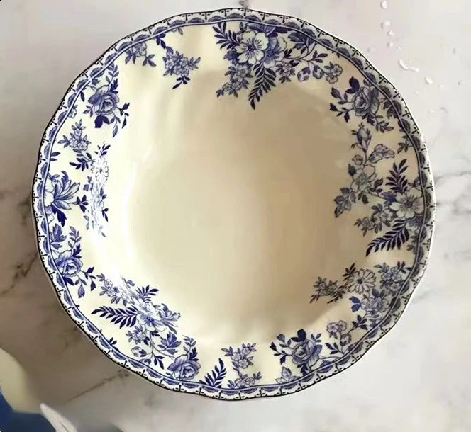 Vintage Broken Flower Blue and White Ceramic Plate Chinese and Western Style Tray Steak Plate Dessert Plate 240910