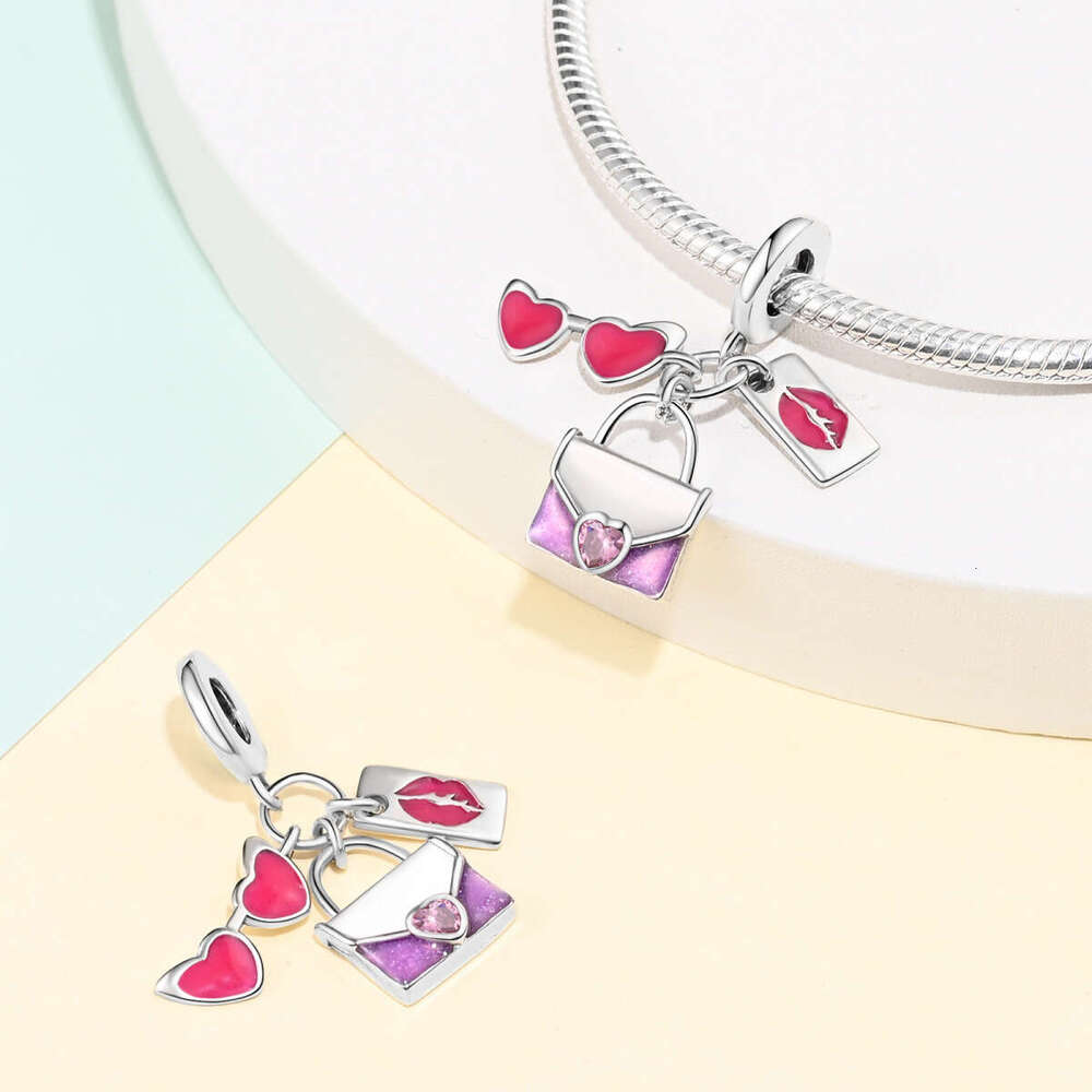 925 Sterling silver Charms Pink Girl Heart Beads Pendant Charm Fit bracelet DIY Jewelry Accessories For women Gifts