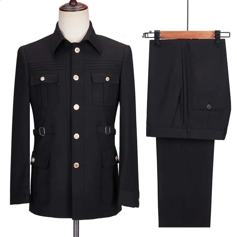 Fashion Men Suits High Quality Stand Collar Single Breasted Male Casual Daily Wedding Two Piece Blazer Pants Set 240914