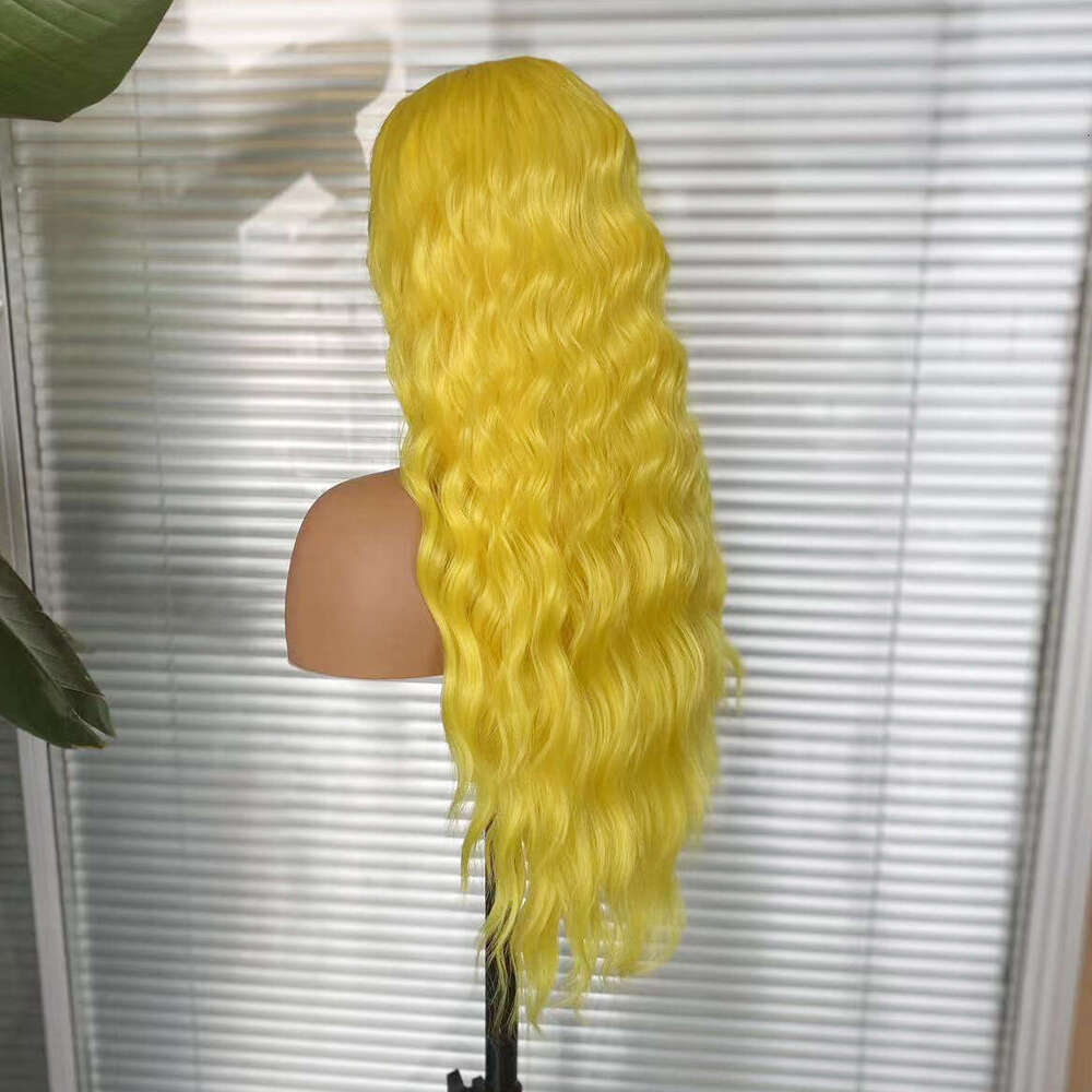 AIMEYA Yellow Wigs Long Wave Lace Front Heat Resistant Synthetic Hair Natural Haire Daily Use Cosplay Wig