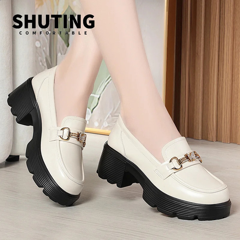 Spring Soft Leather Platform Loafers Womens Fashion and Elegant Mary Jane Black Round Toe Casual Non slip Comfortable Single Shoe 240914