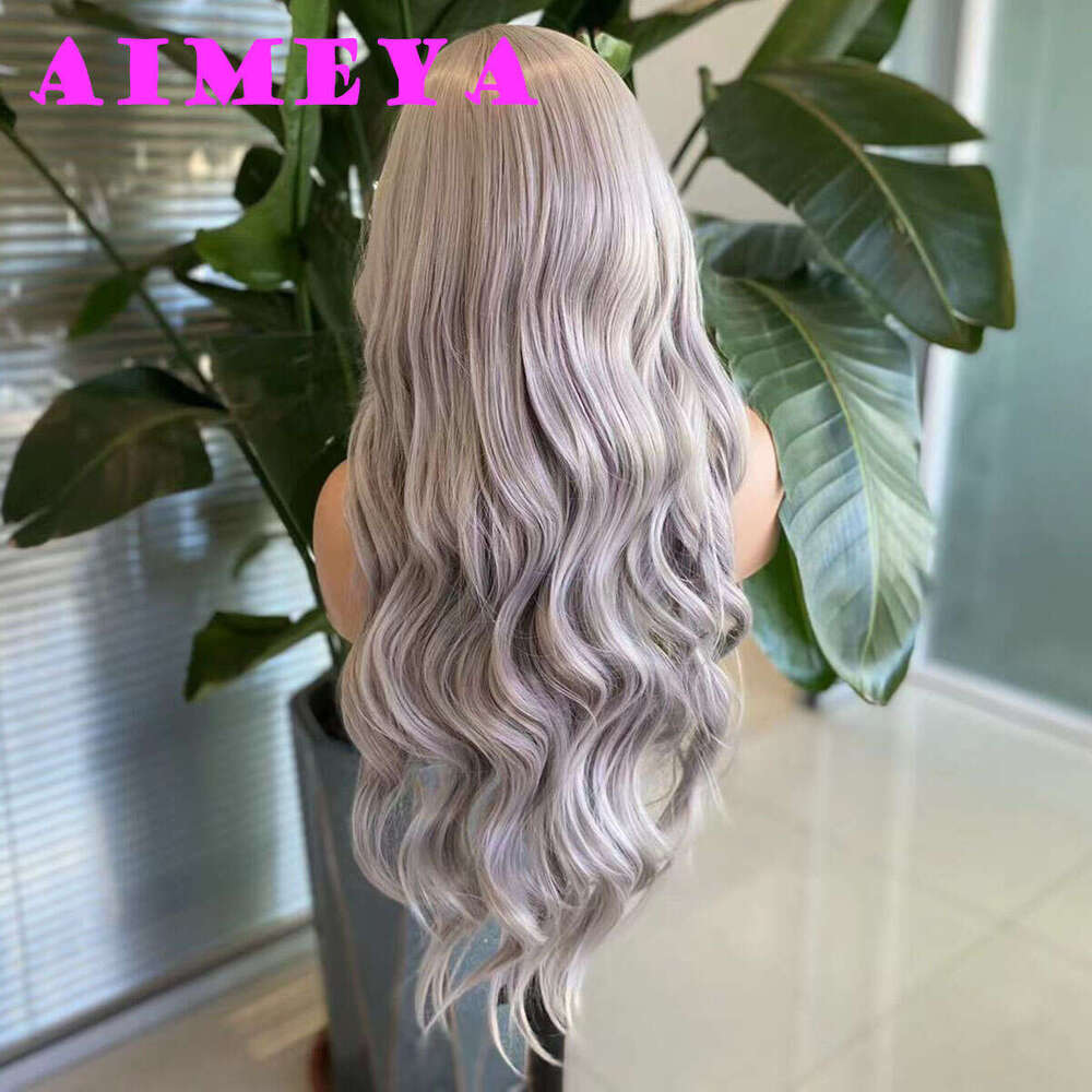 AIMEYA Sier Grey Lace Front Long Natural Wave Synthetic Hair Wigs For Women Heat Resistant Daily Use Cosplay Wig