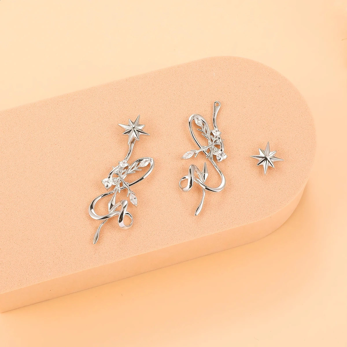 HAIKE S925 Sterling Silver Earrings Original Snowy Star Earpin A Two Wear Exquisite Fashion Elegant Girl 2024 Woman 240914
