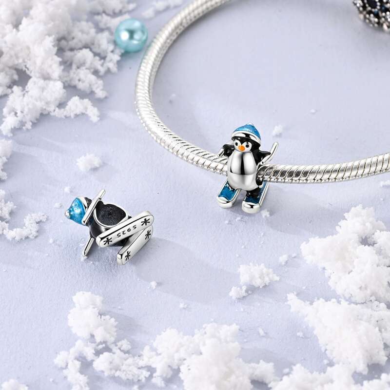 925 Sterling Silver Christmas Snowman Penguin Snowflake Charms Beads Fit Original Bracelet For Women Jewelry Making