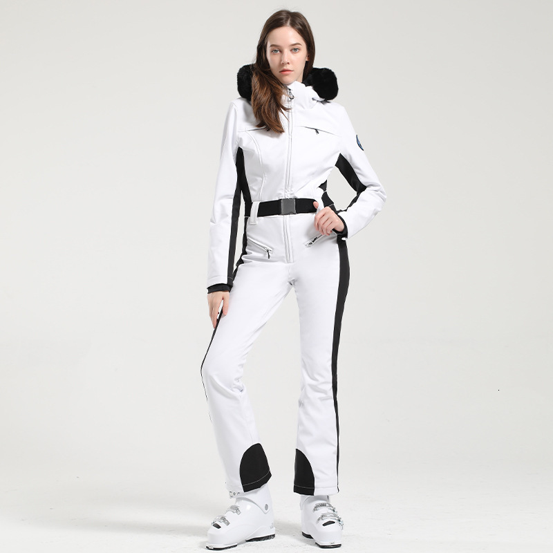 One Piece Ski Suit For Women, Jumpsuit, Overall Clothing, Thicken, Thermal, Waterproof, Windproof With Waistband, Outdoor Sport