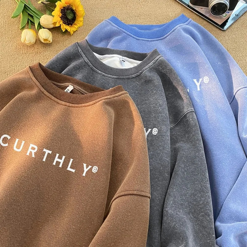 NXXTRESS Vintage batik Letter moon Print O-Neck Hoodies Casual Loose Hoodies Sweatshirts Long Sleeve Tops Streetwear Pullovers 240911