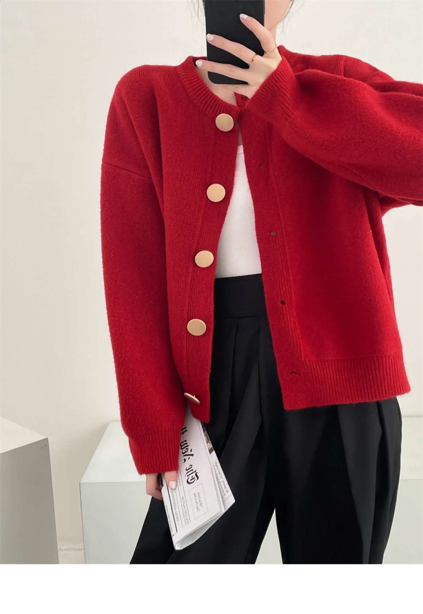 Short Knit Cardigan Solid Color Top 2024 Winterl Women Sweater Long Sleeves Single Breast Loose Korean Fashion Sweaters 240905