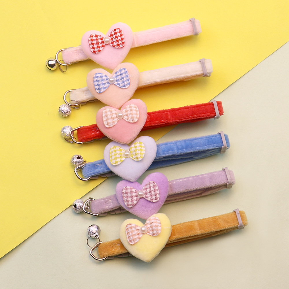 New Pet Cartoon Plush Cat Cute Bell Love Bow Small Dog Collar Jewelry