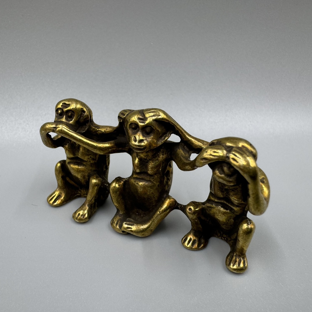Pure Copper Solid Three No Monkeys Look, Say, Don't Listen T Dwe74 Three Wise Monkeys Brass Paperweight Vintage 8-7