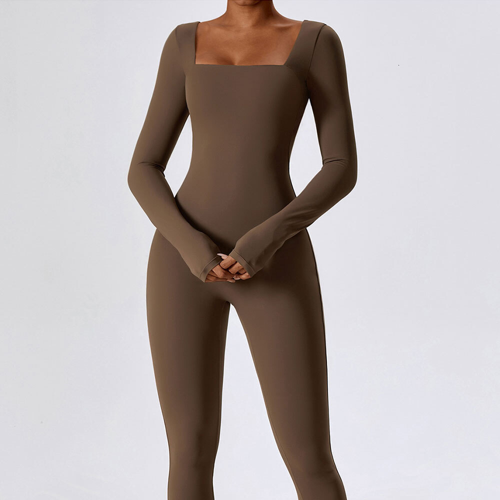 Gym Workout Yoga Clothes Dance Fiess Long Sleeved One Piece Sports Jumpsuit Sexy Tight Boilersuit Women Tracuit