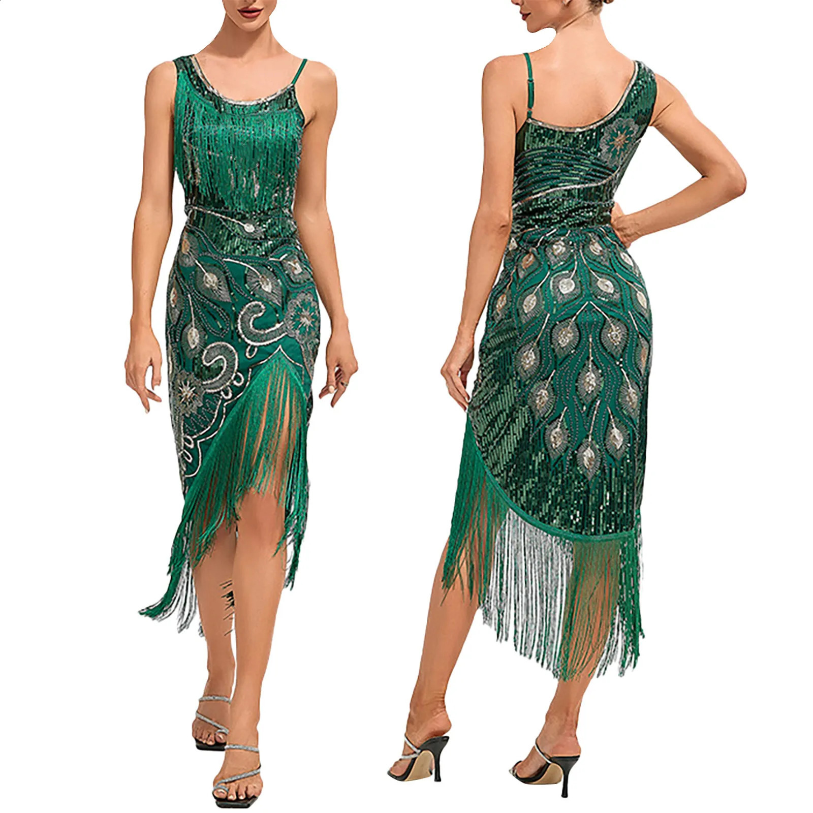 1920s Flap Edge Glitter Dress Retro Charleston Ball Great Gatsby Party Beaded 240913