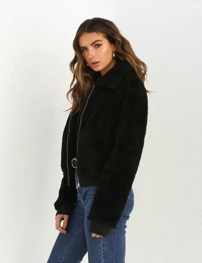 Women Thick Warm Teddy Bear Pocket Fleece Jacket Coat Zip Up Outwear Overcoat Winter Soft Fur Jacket Female Plush Coat Elegant 240911