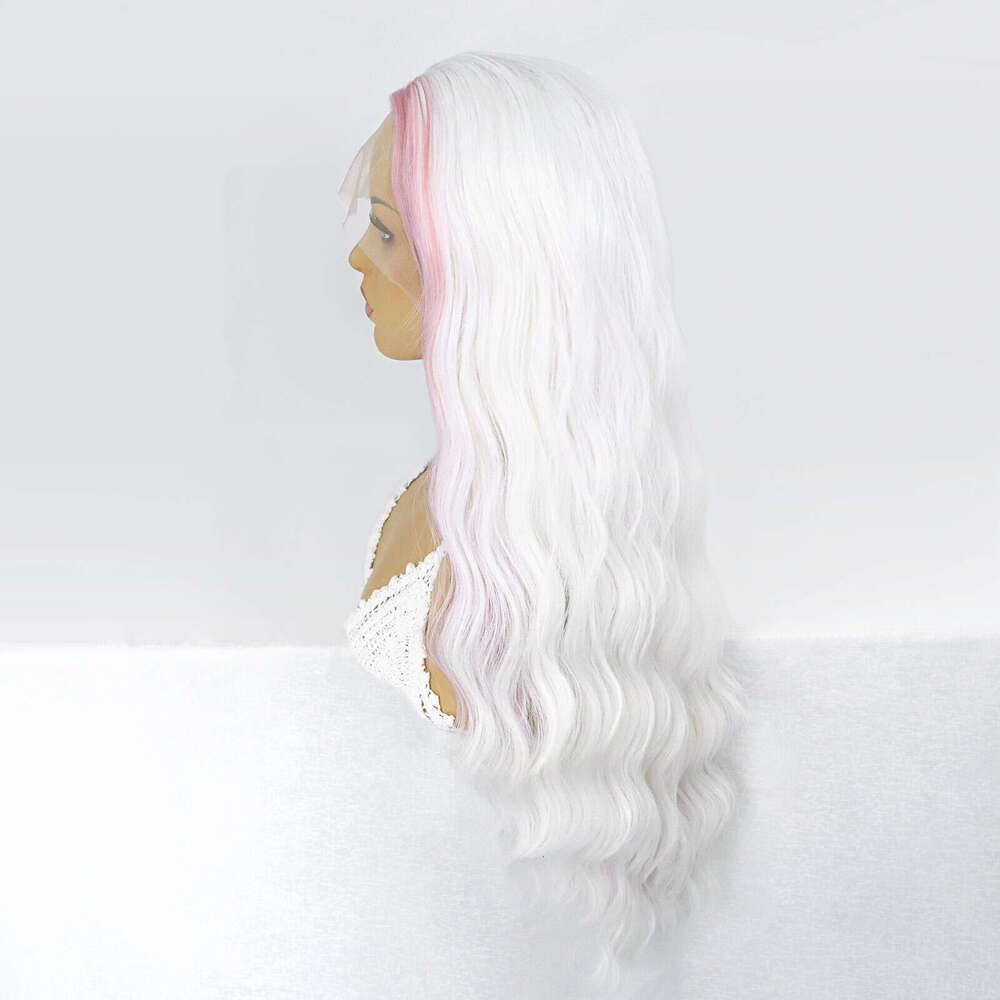 White Pink Synthetic Front Wigs Water Wave Colored Cosplay For Women Highlight Curly Heat Resistant Lace Frontal Wig