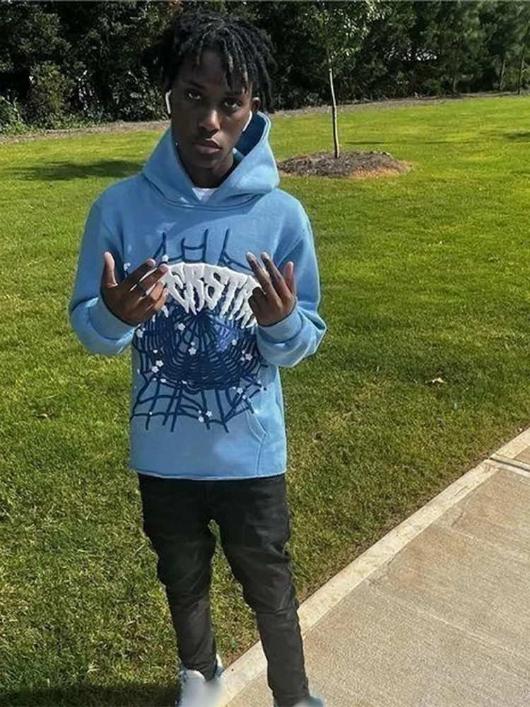 Y2k Spider Letter Printed Hoodie Straight Pants 2piece Set Mens Pull up Sports Shirt Trouser Tracksuits 240914