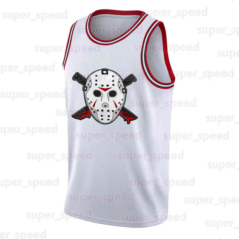 13 Jason Voorhees White Mens Adult Basketball Jersey Embroidered Halloween Horror Friday The 13th Movie Jerseys Sports Shirt For Party Gifts