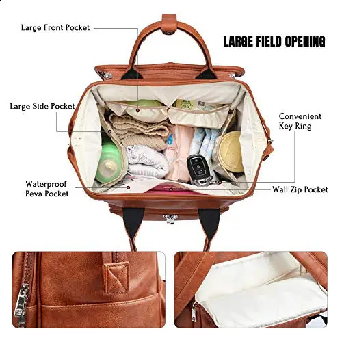 PU Leather Diaper Bag Backpack Unisex Baby Travel Bag with Changing Mat Large Capacity Travel Diaper Backpack for Mom 240903