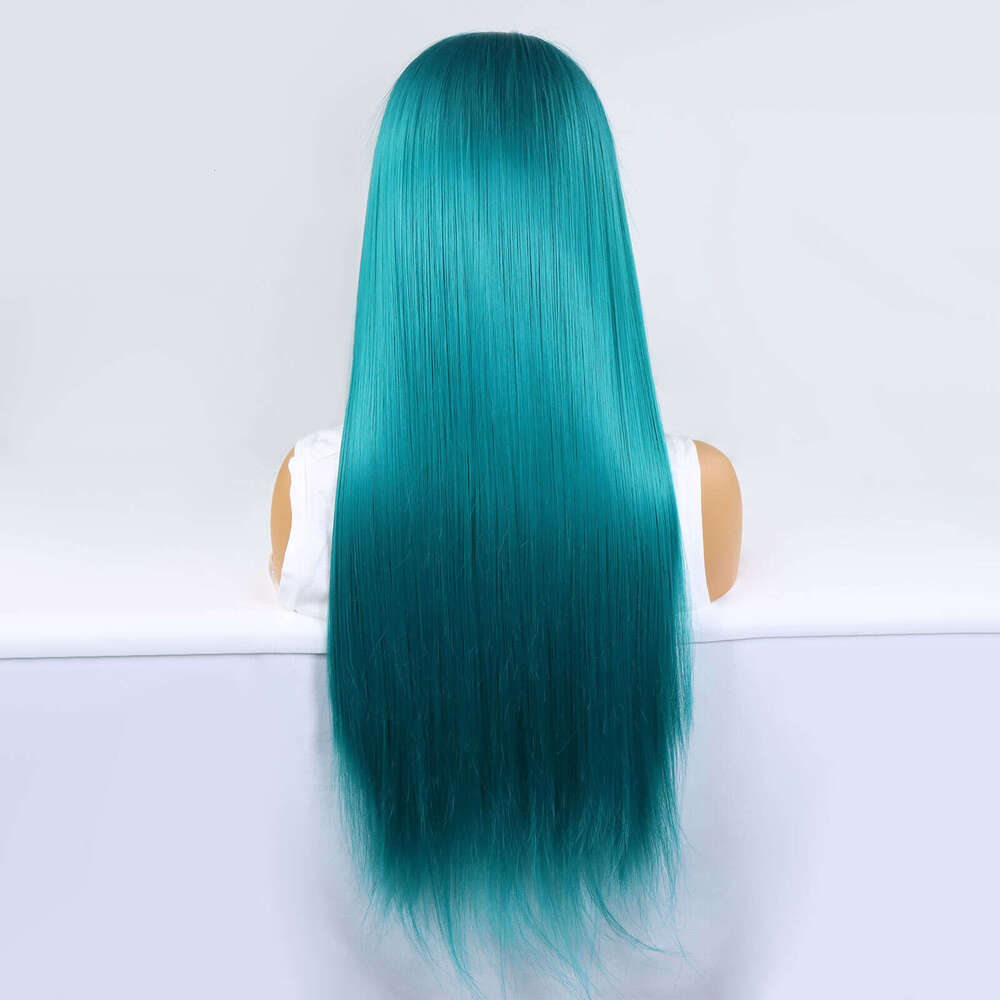 Pea Blue Synthetic Lace Front Wigs Silky Straight For Women Cosplay Long 150 Density Heat Resistant Glueless Color Wig