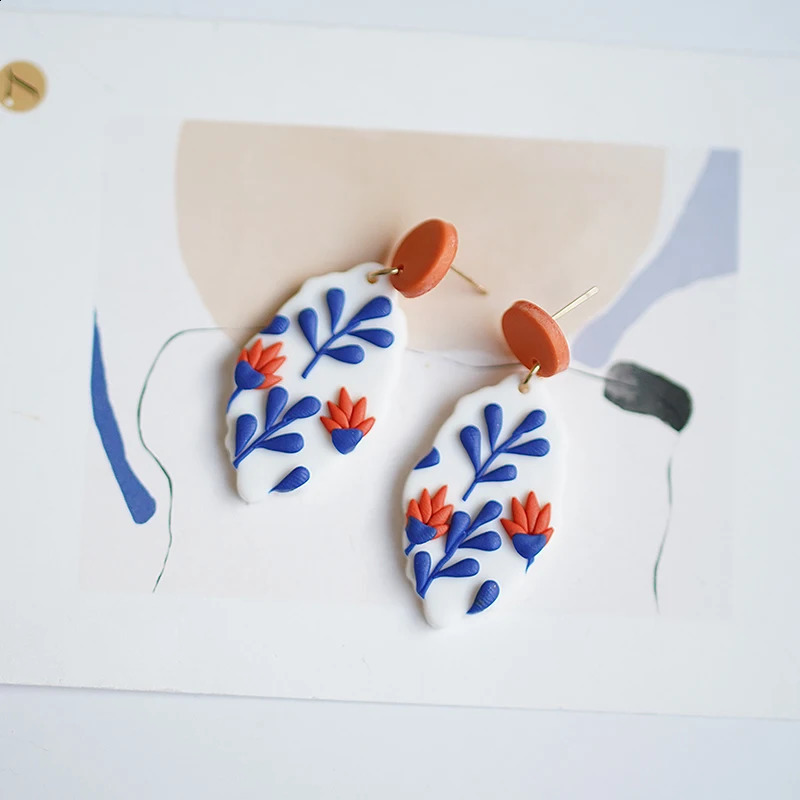 Trendy Classic Bohemiam Multi Shapes Drop Big Size Bright Color Leaf Dangle Polymer Clay Earrings Studs Sets For Daily Party 240906
