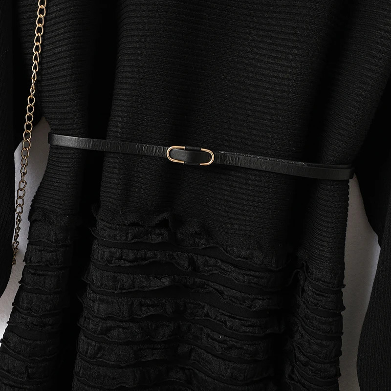 Womens solid bag knitted loose soft dress for spring warm fashionable elegant simple full width knee length 240913