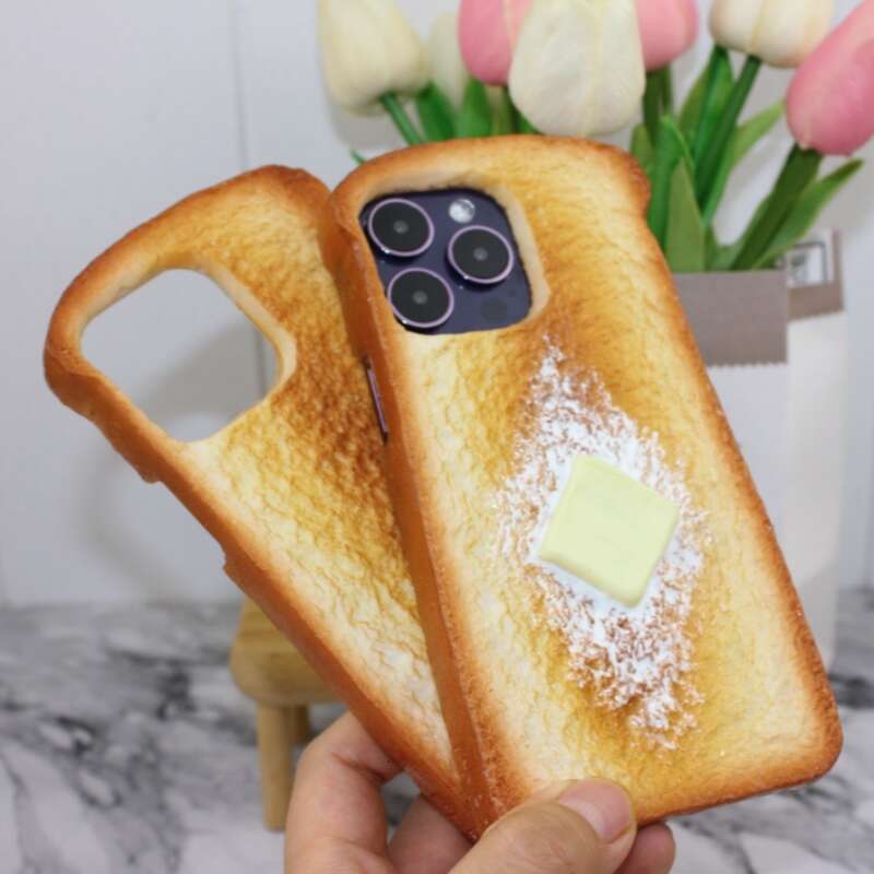 3D Toast Bread Phone For iPhone 14Pro MAX Case 15 14 13Pro 12 11 Funny Cute Creative Butter Fried egg Protection Soft Cover