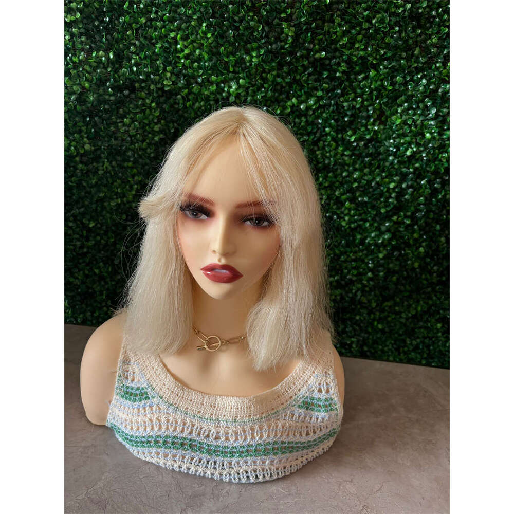 Short Straight White Bob Wig With Bangs Synthetic Hair For Daily Party Cosplay Halloween 13X4 HD Transparent Lace Front Wigs