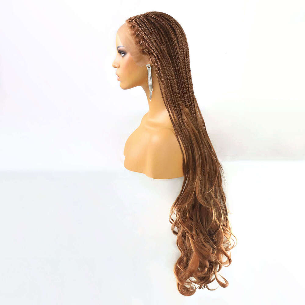 #30 Box Braided Curly Ends Knotless French Curls Braid 13X4 Synthetic Lace Front Wig Brown Braiding Hair Wigs For Women