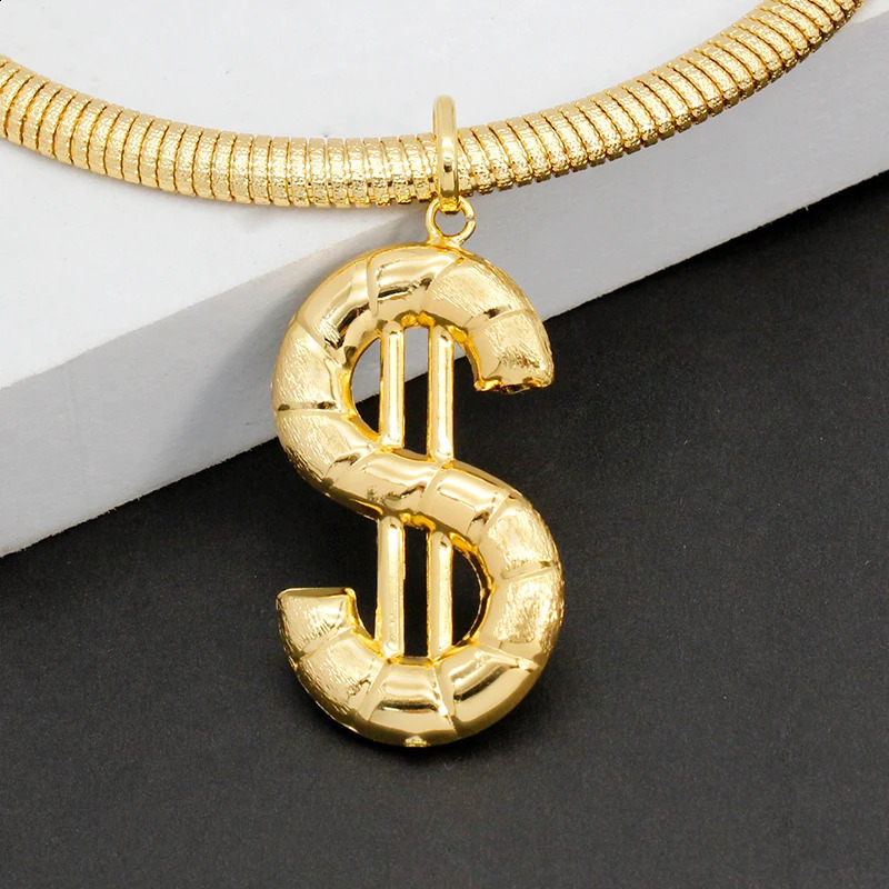 Earrings and Pendant Set For Wome Necklace Dollar Jewelry Sets Copper 24K Gold Plated Statement Hip Hop Jewellery Party 240906