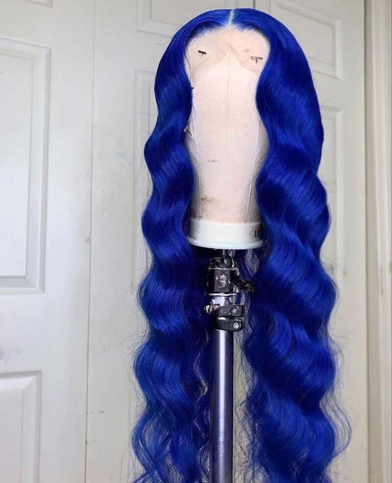 AIMEYA Lace Front For Women Girls Middle Part Long Body Wave Blue Heat Resistant Syntheic Daily Cosplay Party Wig