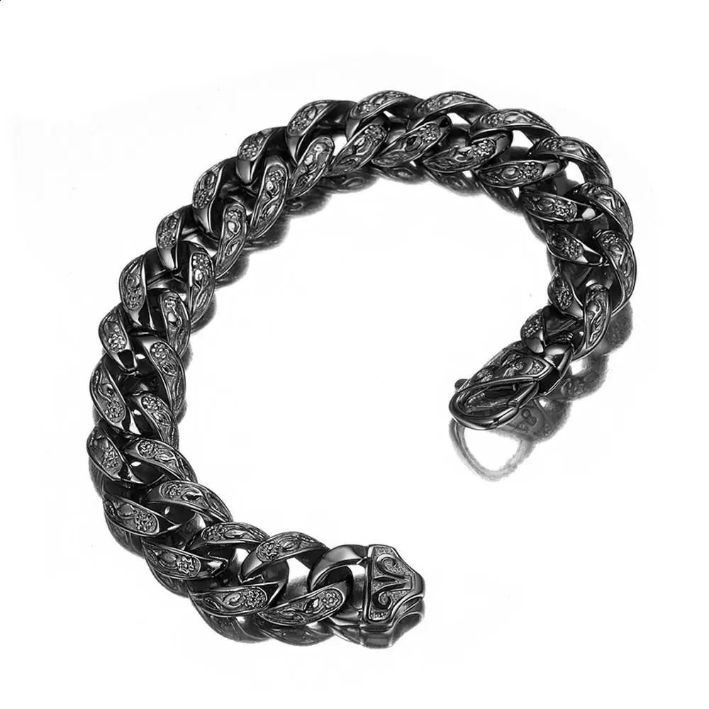 15MM wide 9inch silver gold black 316L stainless steel curly Cuban chain bracelet used for mens fashion jewelry gifts 240912