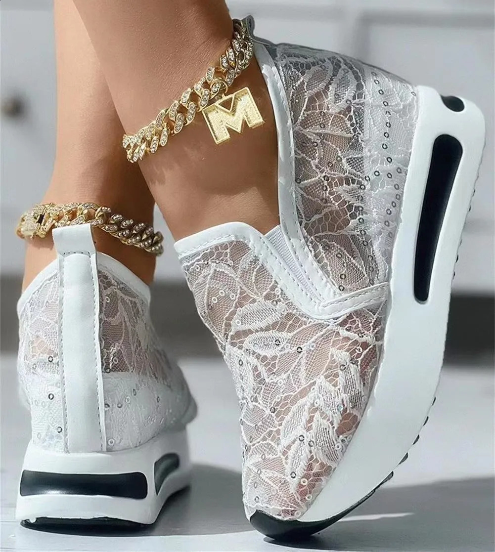 Lace platform womens sports shoes mesh breathable sports shoes summer casual sandals running beach swing dance shoes 240914
