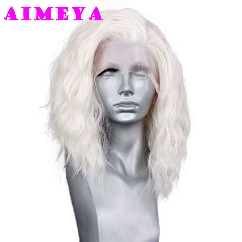 AIMEYA Platinum Blonde Short Bob Wig Loose Curly Lace Front Wigs For Women Free Part Heat Resistant Natural Haire Cosplay
