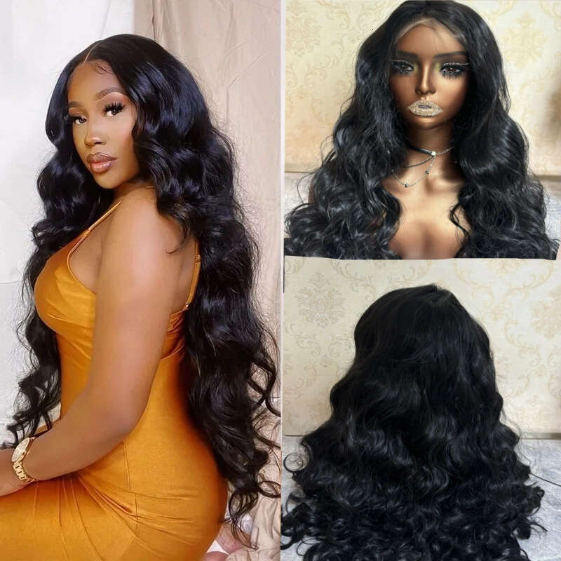 13X4 Synthetic Pre Plucked 180 Density 26 Inch HD Body Wave Lace Front For Black Women Glueless Wigs