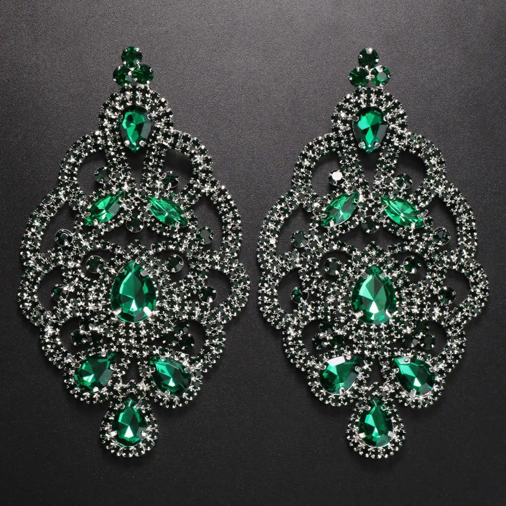 GLAMing Exaggerated Colorful Rhinestone Drop Earrings Wedding Bridal Jewelry Women Party Crystal Oversize Long Dangle Earrings 240914