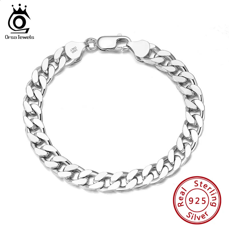 ORSA JEWELS Solid 925 sterling silver Italian 36mm 5mm 7mm diamond cut Cuban link chain bracelet suitable for women 7 inches 8 9 SB104 240912