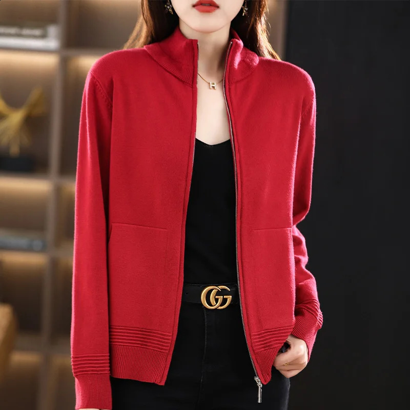 Autumn Winter Women Wool Sweater Clothing Cuff Thread Double Zipper Cardigan Fashion Female Casual Knitted Tops Soft Jacket 240904