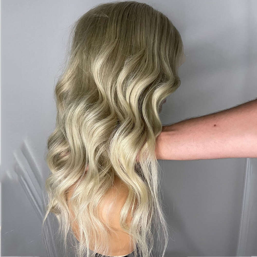 Light Ash Blonde Full Wigs Balayage Highlights Loose Wave 100% Virgin Human Hair 13X6 Lace Frontal Wig HD Transparent