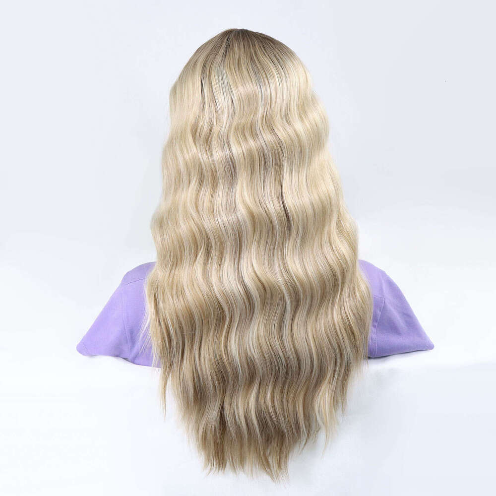 24Inch Ombre T Part Synthetic Lace Wigs For Women Dark Roots Deep Wave Ash Blonde Highlight Colored Wig Curly Hair