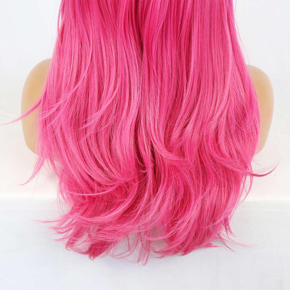 Hot Pink Lolita Cosplay Synthetic Front Natural Straight Hair Glueless Pre Plucked Color Lace Frontal Wigs For Women
