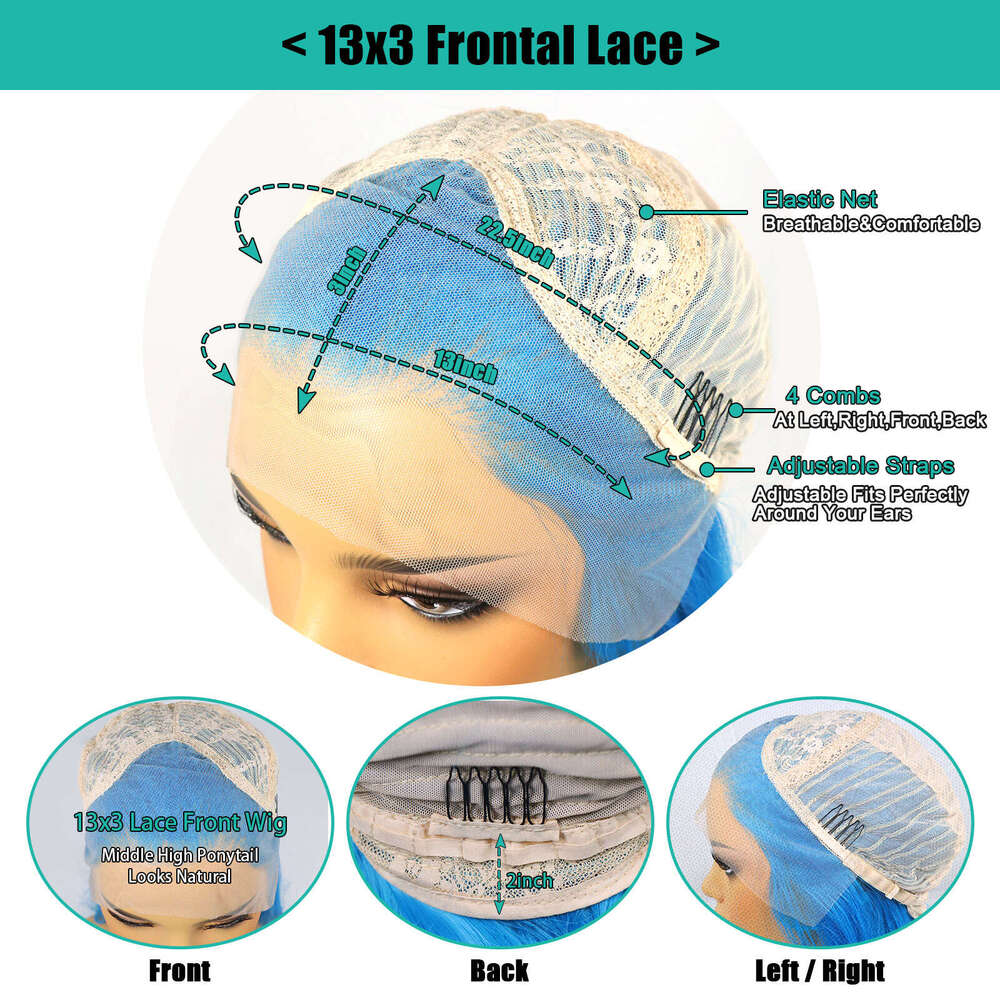 28Inch Blue Lace Front Wigs Long Natural Wave Synthetic Hair Pre Plucked 13X3 Glueless Cosplay Party Color Wig For Women