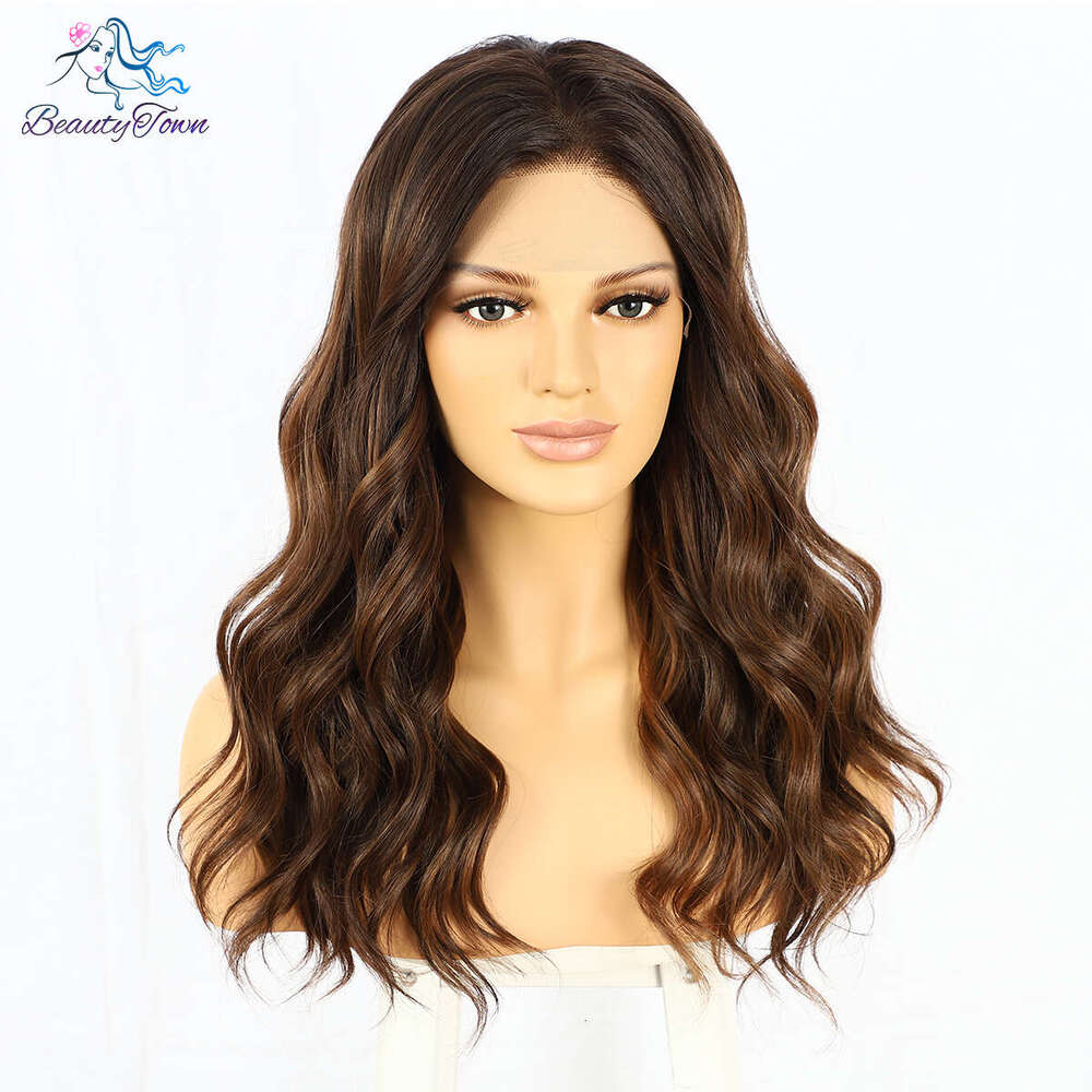 Blonde 13X3 Synthetic Lace Front Short Wavy Ombre Brown Highlight Color For Black Women Daily Use Cosplay Wig